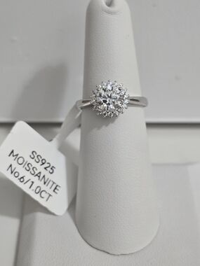 1 CT Round Moissanite Halo Ring 925 Sterling Silver Size 6